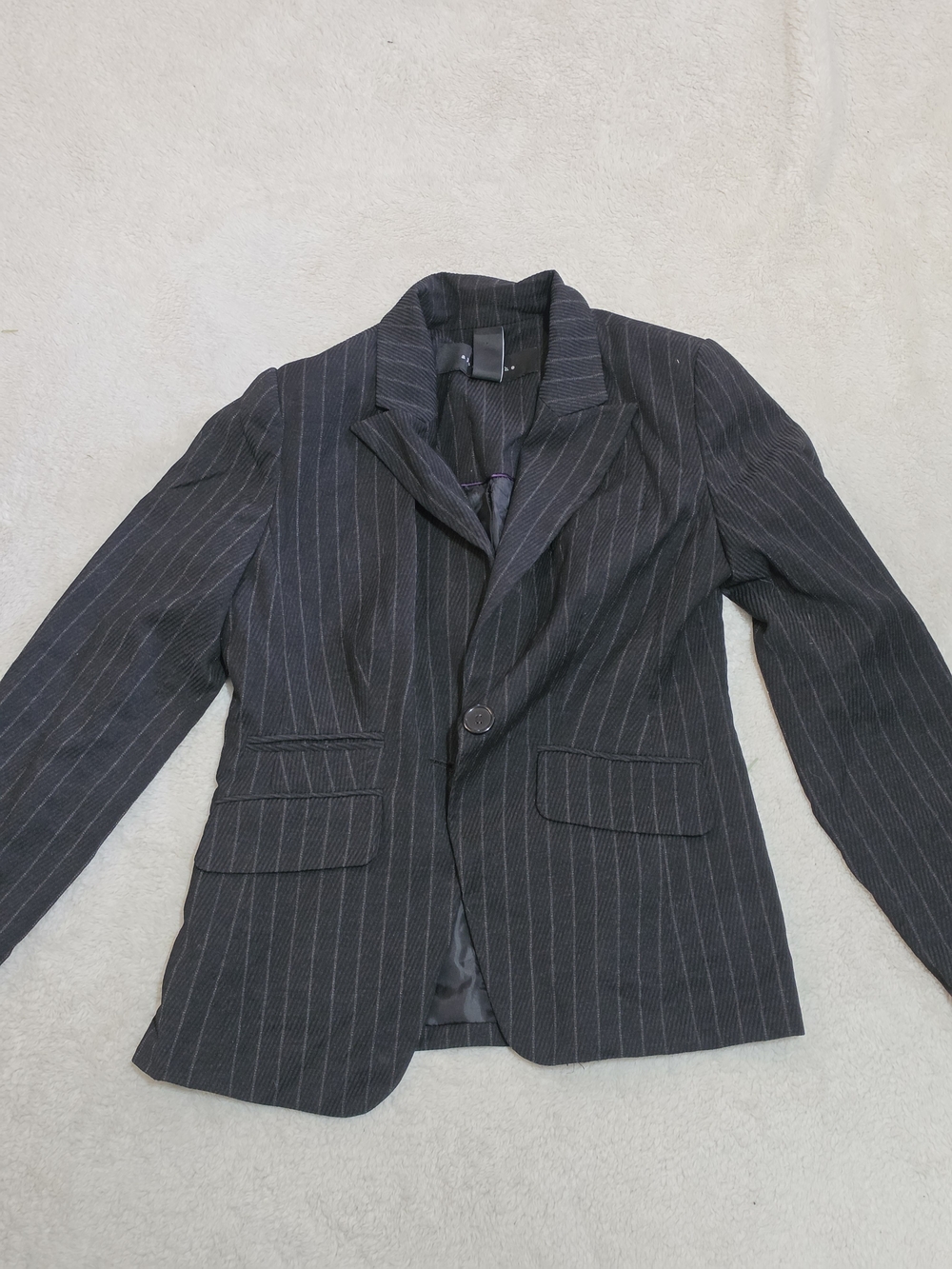 Apostrophe Charcoal Pinstripe Single-Button Women's Blazer